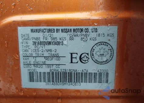 2021 Nissan Sentra Sr Xtronic Cvt z USA, uszkodzony, nr VIN 3N1AB8DV9MY240813